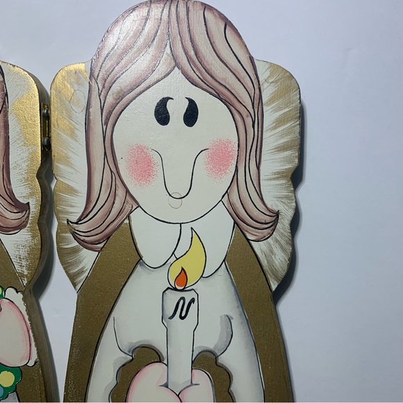 Wooden Painted Christmas Foldable Angels Screen 1995 ABC Distributing, Inc. Vtg - Picture 4 of 10